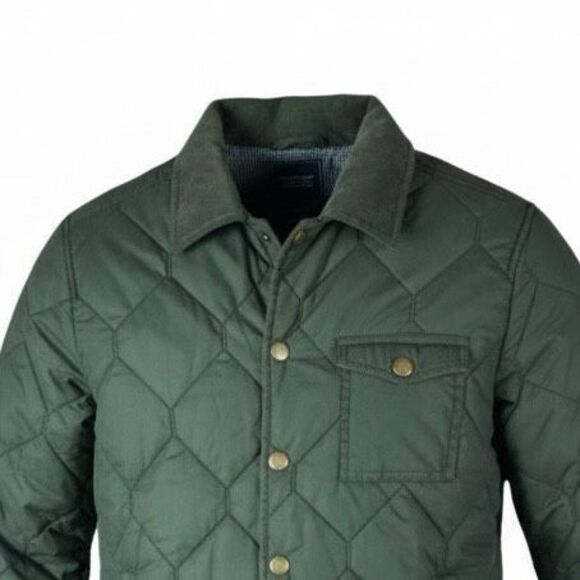Frank & Oak Green Quilted Jacket Corduroy Collar Plaid Lining Snap Front M - Picture 3 of 8